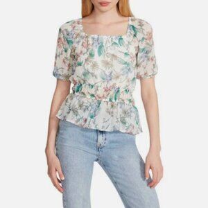 Steve Madden Floral Botanical Print Peasant Top L